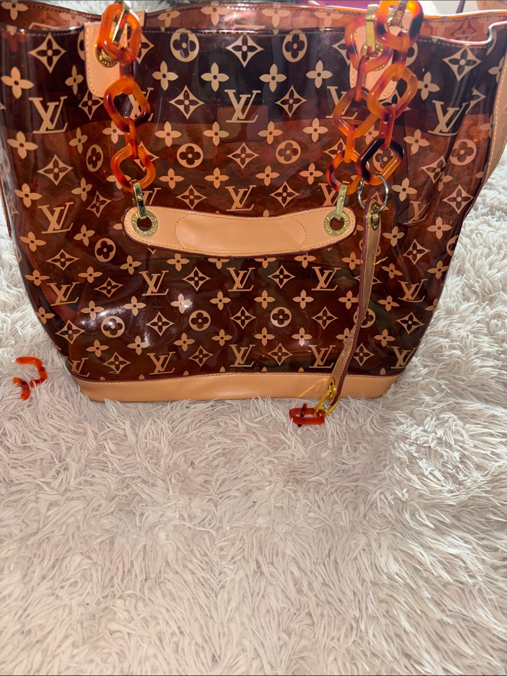 Louis Vuitton Brown Transparent Monogram Tote with Tan Accents